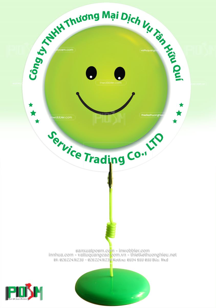 Wobbler để bàn - wobbler quảng cáo mặt cười màu xanh lá mạ.